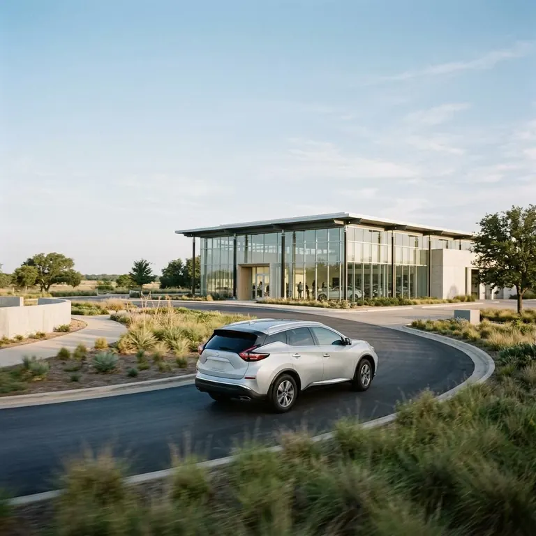 Illustrative automotive brand campaign with a vehicle at a contemporary showroom